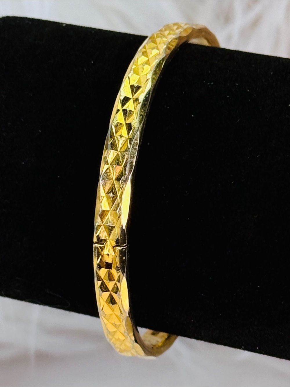 Vintage Pastelli etched textured goldtone hinged bangle bracelet